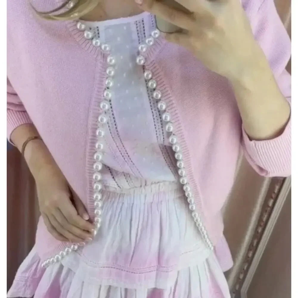 Self-Same Pink Pearl Charlotte Cotton Cardigan Loveshack Fancy - Picture 14 of 16
